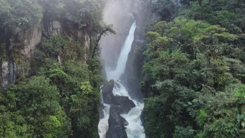 Drone shoot in an impressive Waterfall hidden in South America, Ecuador. Stock Footage 264336598