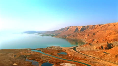 Drone shoot over the mountain dead salt sea from Israel place Stock Footage 273089443
