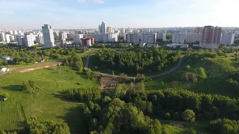 Drone shoot of the river and park next to the stadium Luzhniki in Moscow aerial 库存影片 104553319