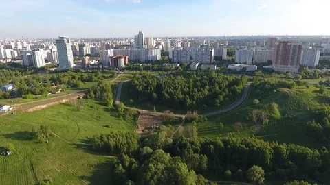Drone shoot of the river and park next to the stadium Luzhniki in Moscow aerial Stock-Footage 104553359