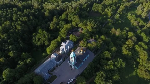 Drone shoot of the river and park next to the stadium Luzhniki in Moscow aerial Stock Footage 104553582