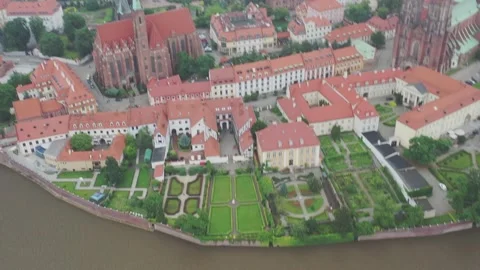 Drone shoot,  View, River, Wroclaw, Poland, Stock Footage 135238578