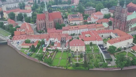Drone shoot,  View, River, Wroclaw, Poland, Stock Footage 135238594