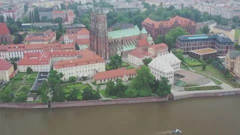 Drone shoot,  View, River, Wroclaw, Poland, Stock Footage 135238644