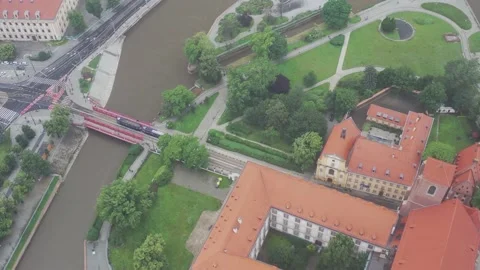 Drone shoot,  View, River, Wroclaw, Poland, Video stock 135238683