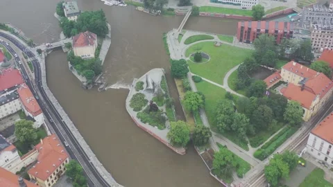 Drone shoot,  View, River, Wroclaw, Poland, Stock Footage 135238700