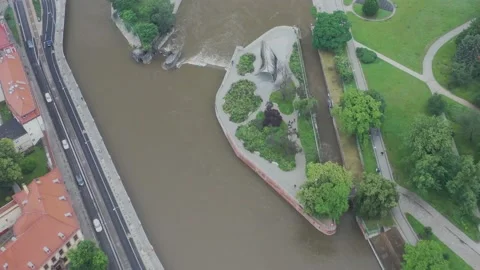 Drone shoot,  View, River, Wroclaw, Poland, Stock Footage 135238716