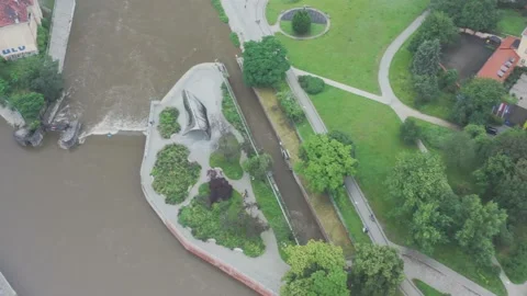 Drone shoot,  View, River, Wroclaw, Poland, Stock Footage 135238739