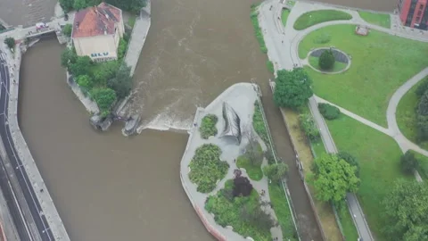 Drone shoot,  View, River, Wroclaw, Poland, Stock Footage 135238742