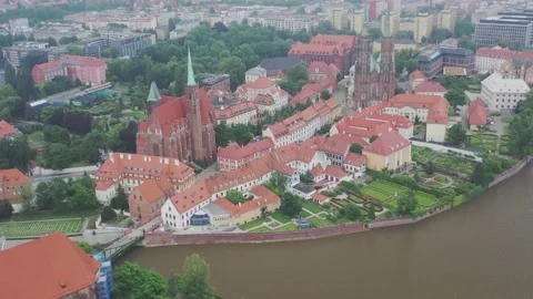 Drone shoot,  View, River, Wroclaw, Poland, Stock Footage 135238844