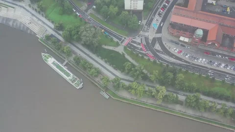 Drone shoot,  View, River, Wroclaw, Poland, Stock Footage 135238895