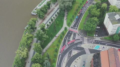 Drone shoot,  View, River, Wroclaw, Poland, Stock Footage 135238904