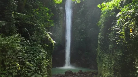 Drone shoot. Waterfall hidden in tropical rainforest jungle Stock Footage 243543934