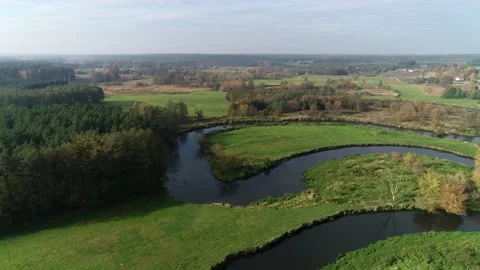Drone shoot of wild natural river Drweca in Poland Stock Footage 237748573