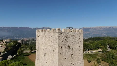 Drone shooting around the ancient Acropolis Tower of Civitavecchia Arpino Stock Footage 147385404