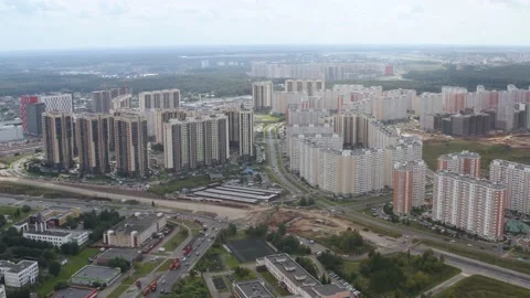 Drone shooting of a city with multi-storey buildings Video stock 142421633