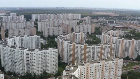 Drone shooting of a city with multi-storey buildings Stock Footage 142421645
