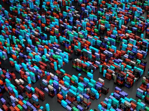 Drone shooting heap containers freight cargo depot warehouse. Stock Illustration
