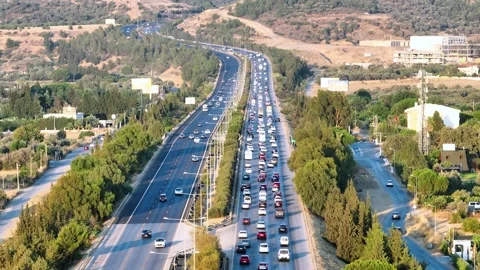 Drone shooting on the highway Stock Footage 314496493