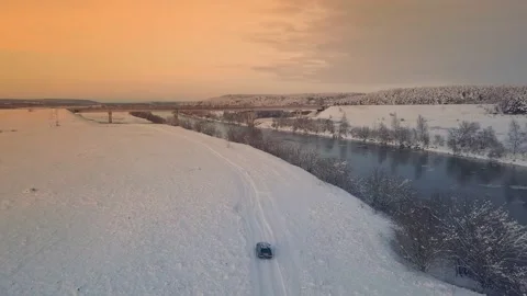 Drone shooting of a river against the background of a forest and a bridge, Stock Footage 146463091