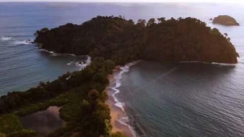 Drone shooting at sunset of Antonio Manuel National Park. Costa Rica Stock Footage 232309871