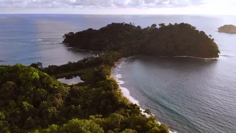 Drone shooting at sunset of Antonio Manuel National Park. Costa Rica Stock Footage 232309942