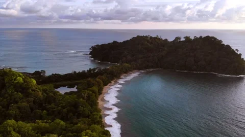 Drone shooting at sunset of Antonio Manuel National Park. Costa Rica Stock Footage 232310136