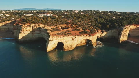 Drone shoots of getting closer to wild coastal area and cliffs Stock Footage 203594536