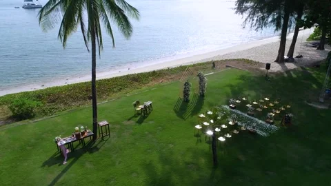 Drone short of wedding setup ceremony or ready. Stock Footage 155774534
