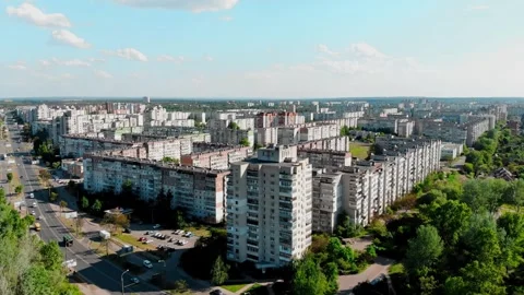 Drone shot of the 10th microdistrict in Sumy, Ukraine Stock Footage 331873291