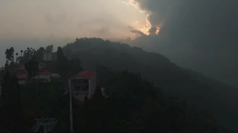 Drone shot 4k. Aerial view of the foggy day in Pelling, Sikkim. India. Stock Footage 341969933
