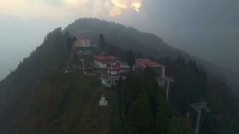 Drone shot 4k. Aerial view of the foggy day in Pelling, Sikkim. India. Stock Footage 341970184
