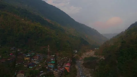 Drone shot 4k. Aerial view of the clear day in Pelling, Sikkim. Northern India. Stock Footage 341972503