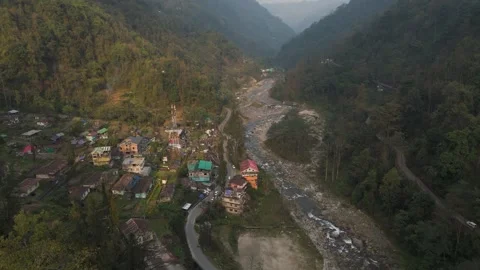 Drone shot 4k. Aerial view of the clear day in Pelling, Sikkim. Northern India. Stock Footage 341973936