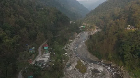 Drone shot 4k. Aerial view of the clear day in Pelling, Sikkim. Northern India. Stock Footage 341974038