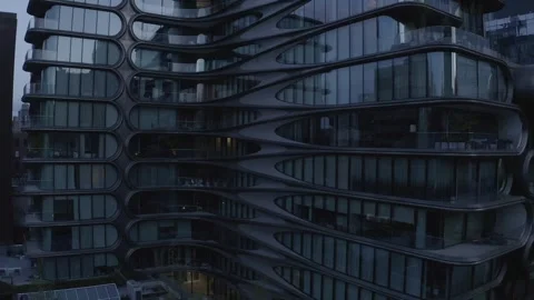 Drone shot of the 520 West 28th Street by Zaha Hadid, High Line, New York City Stock-Footage 248536723