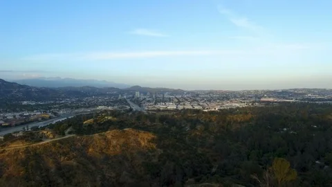 Drone shot above Griffith Park towards Glendale, CA Stock-Footage 109244476