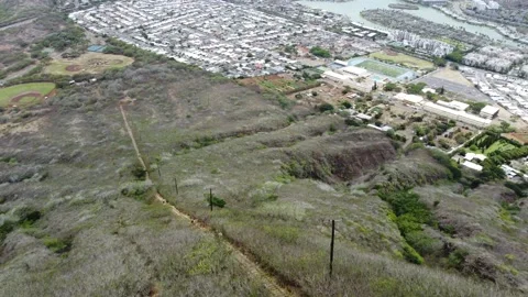 Drone shot above Koko Crater Trail in Hawaii Stock Footage