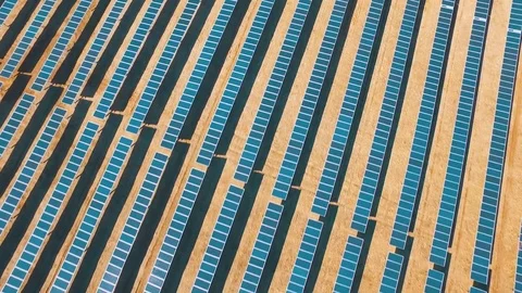 Drone Shot Above Rows of Solar Panels Stock Footage 84886446