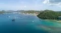 Drone shot aerial coastline beach and hills landscape of Flores - Indonesia Photo