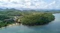 Drone shot aerial coastline beach and hills landscape of Flores - Indonesia Photo