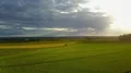 Drone shot aerial fly over rapeseed farmland at sunny day with clouds 4k or 4k+ Resolution