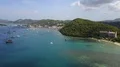 Drone shot aerial panning coastline beach and hills landscape of Flores - IDN 4k or 4k+ Resolution