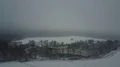 Drone shot aerial pond snow white foggy winter weather mountain forest landscape 4k or 4k+ Resolution