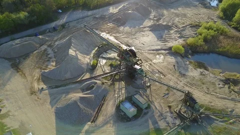Drone shot aerial straight down Sand and gravel separator working site Stock Footage 97203872