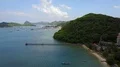 Drone shot aerial tropic beach and forest mountain in front of village harbor 4k or 4k+ Resolution