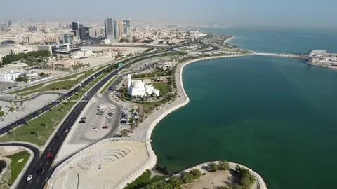 Drone Shot of Al Khobar Corniche Coastal Highway in Saudi Arabia Stock Footage 334812570
