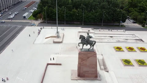 Drone shot of Ala-To Square and Manas statue in Bishkek. Stock Footage 239545332
