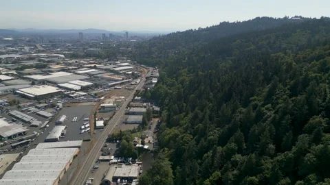 Drone shot along the divide of forest park and downtown Portland Stock Footage 251744204
