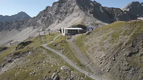 Drone Shot of Alpine Mountain Station in Summer in Arosa Switzerland Stock Footage 204856233